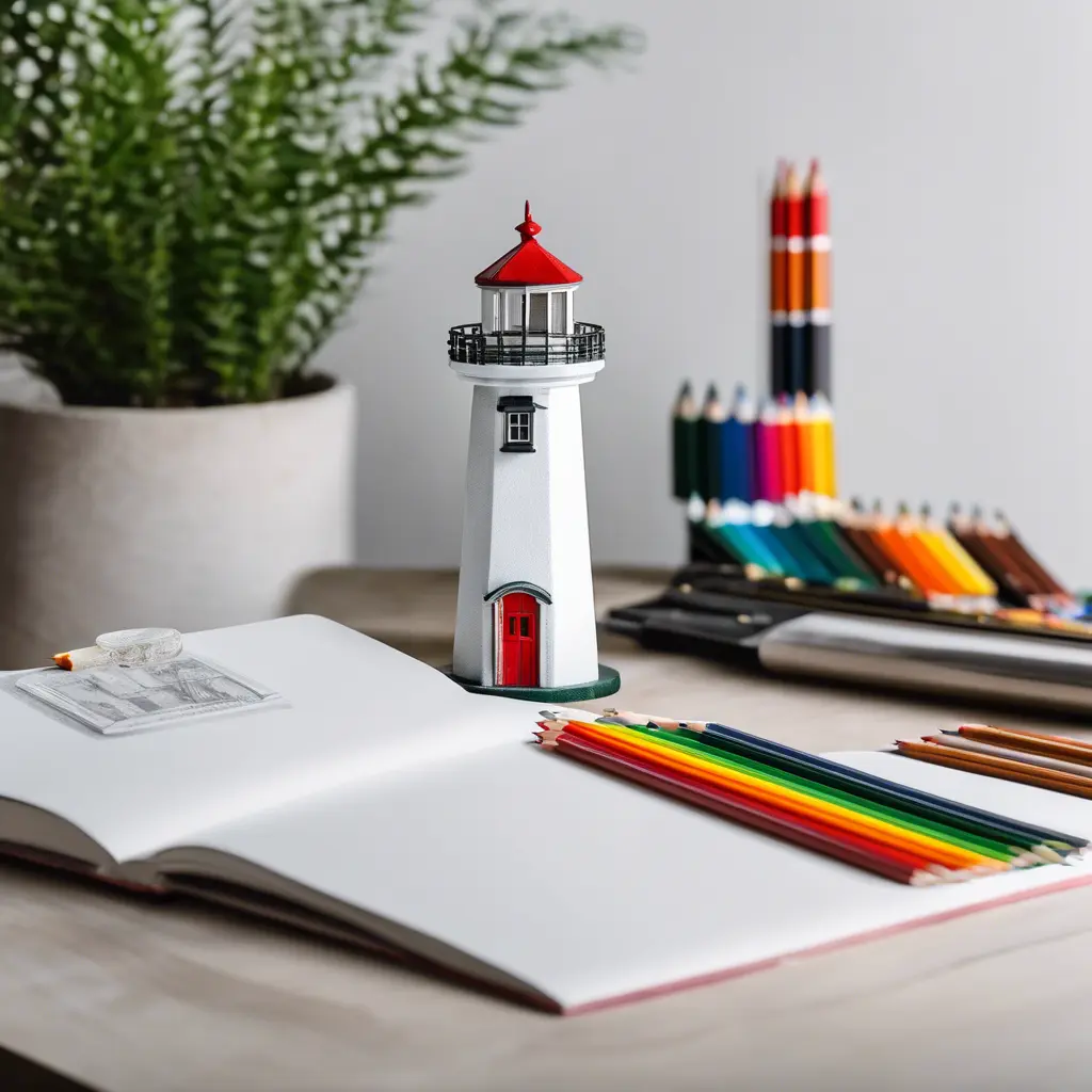 یک فانوس دریایی در کنار مداد رنگی